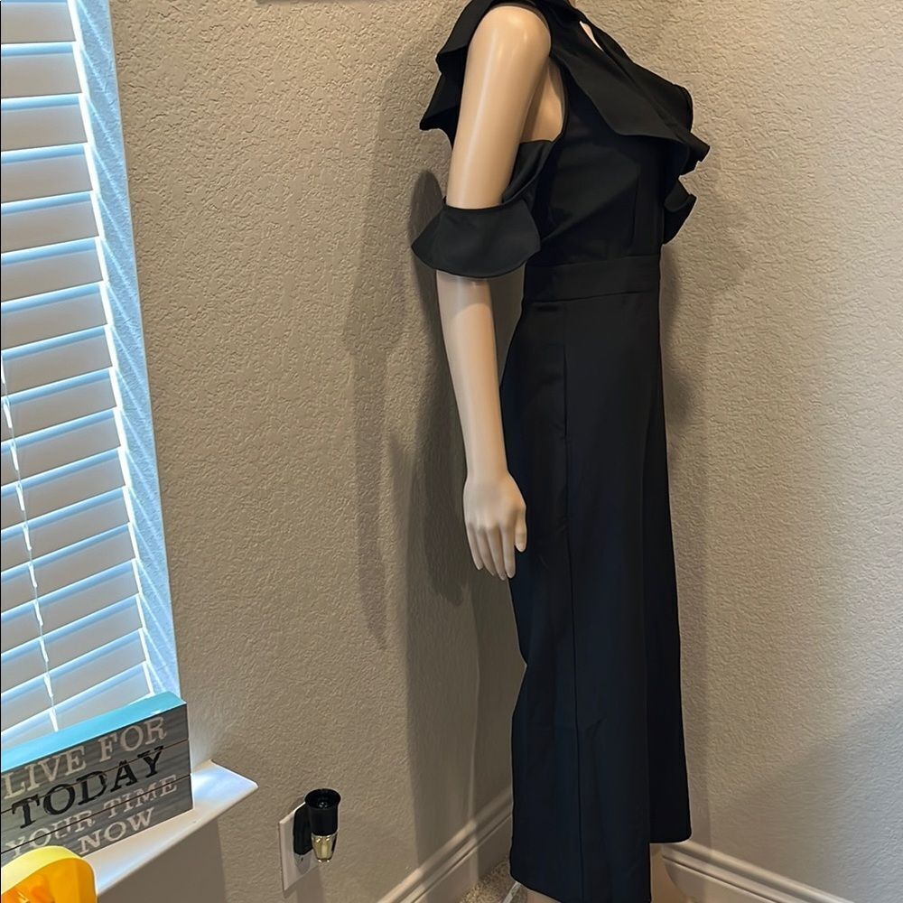 Lulu's Black Jumpsuit with Cold Shoulder and Wide-Leg Design - Picture 5 of 9